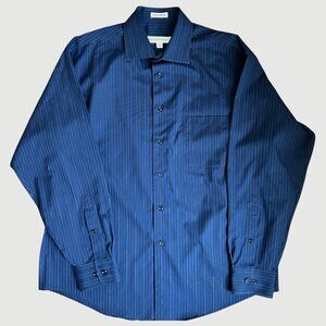 Pronto-Uomo Non-iron Navy Blue Button Down Shirt 100% Cotton Large
